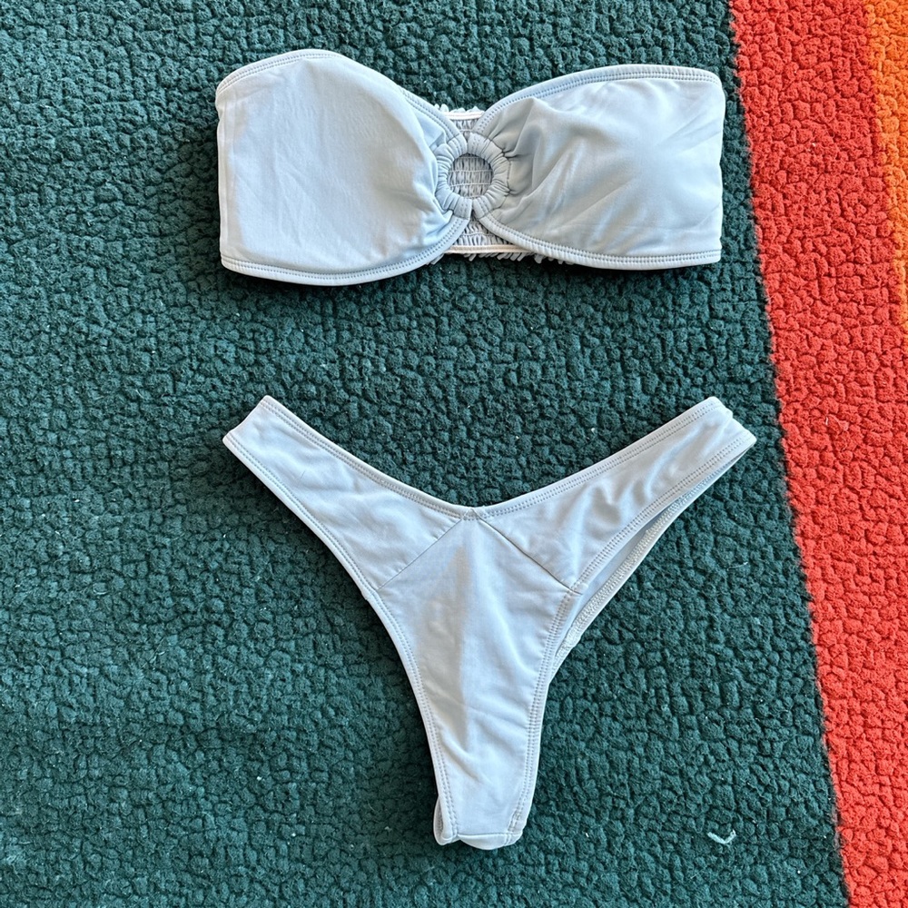 Baby blue bando top bikini set